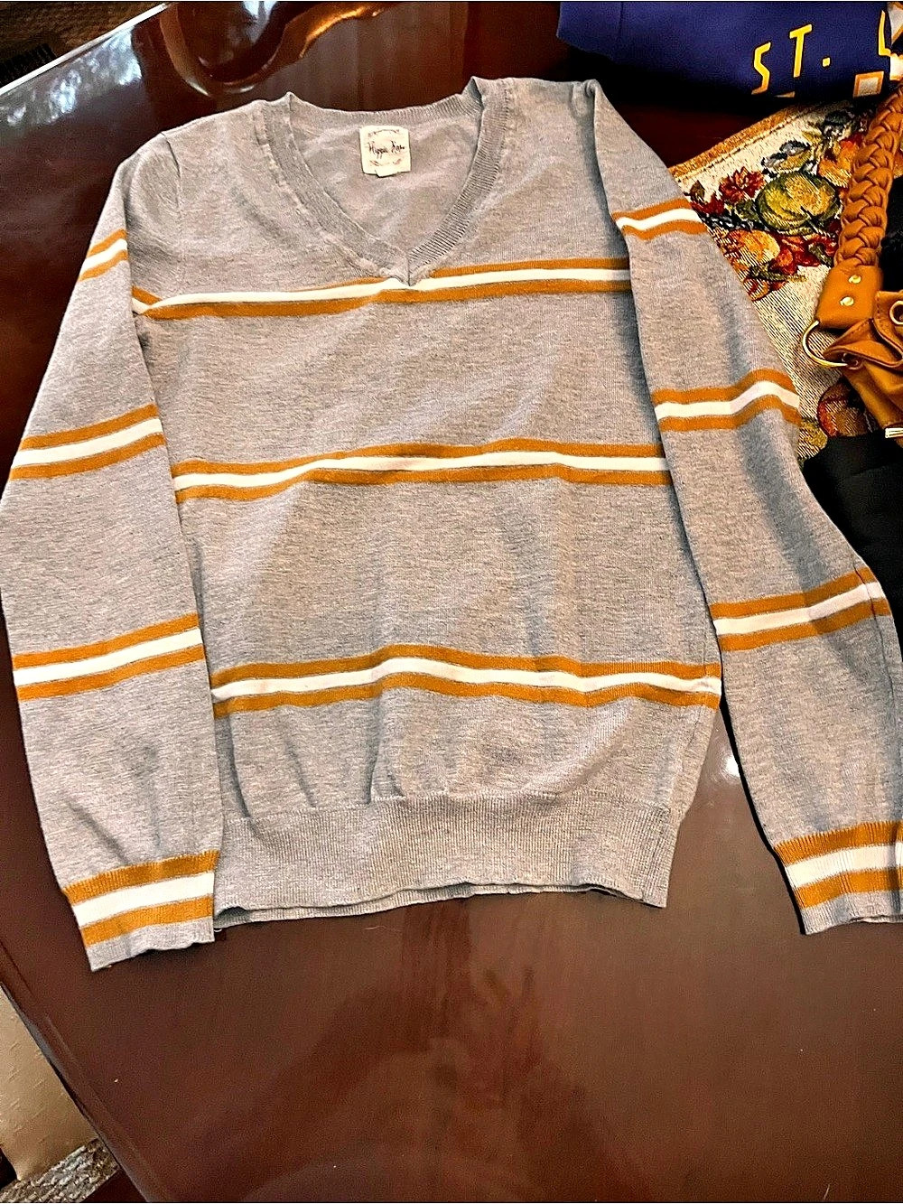 Hippie Rose Striped Sweater in Gray & Orange Size Medium